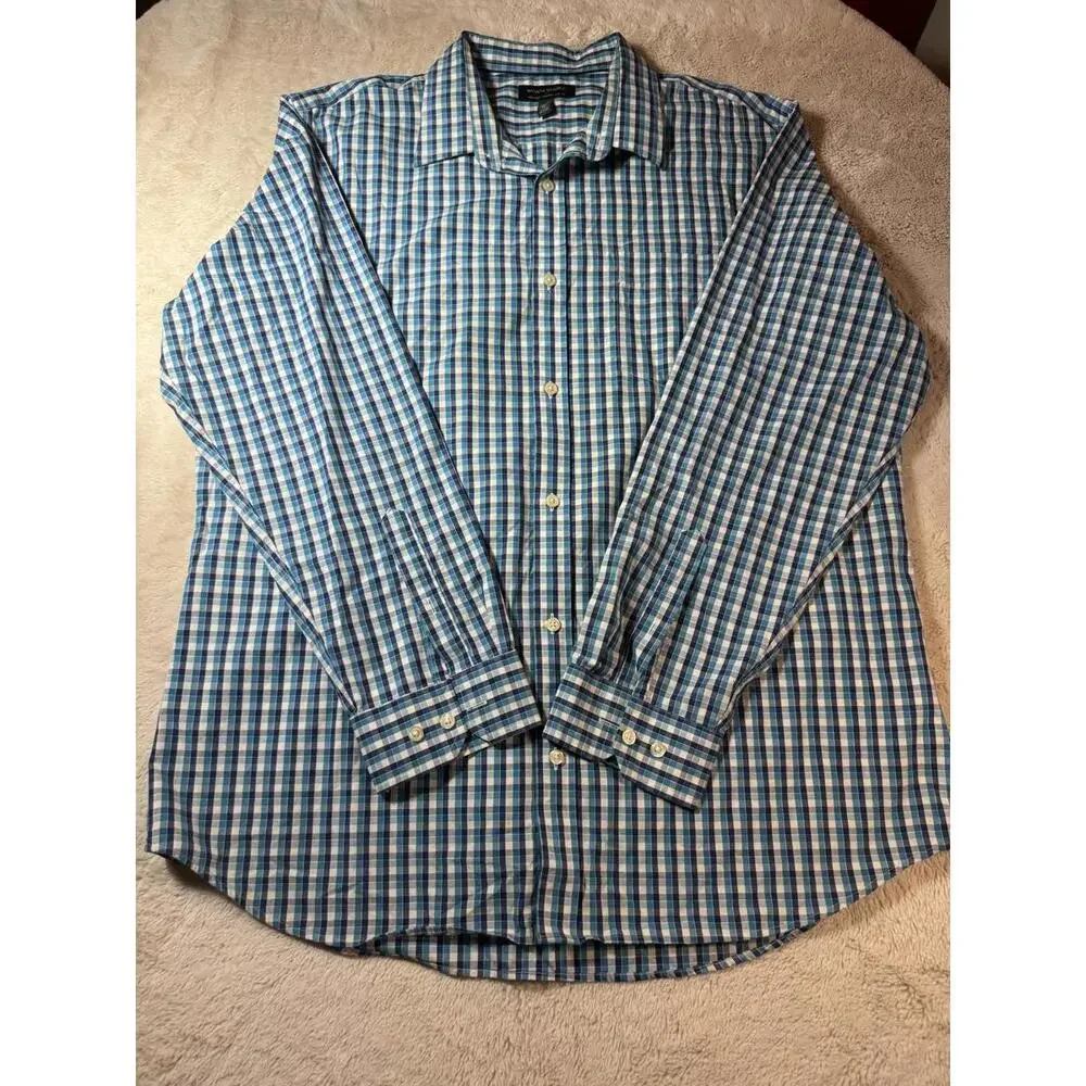 Banana Republic Men's Blue Checkered Button-Down Shirt No-Iron Tailored Slim XXL